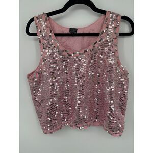 Vintage Pink Silk Y2K Cropped Tank Top Size M Sequin Boho Fairy Boxy Clubwear